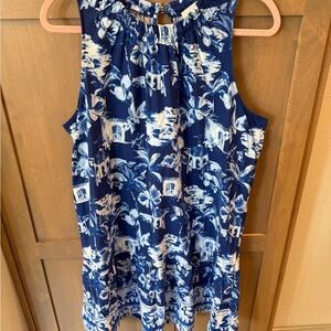 LOFT Navy and White Floral Blouse